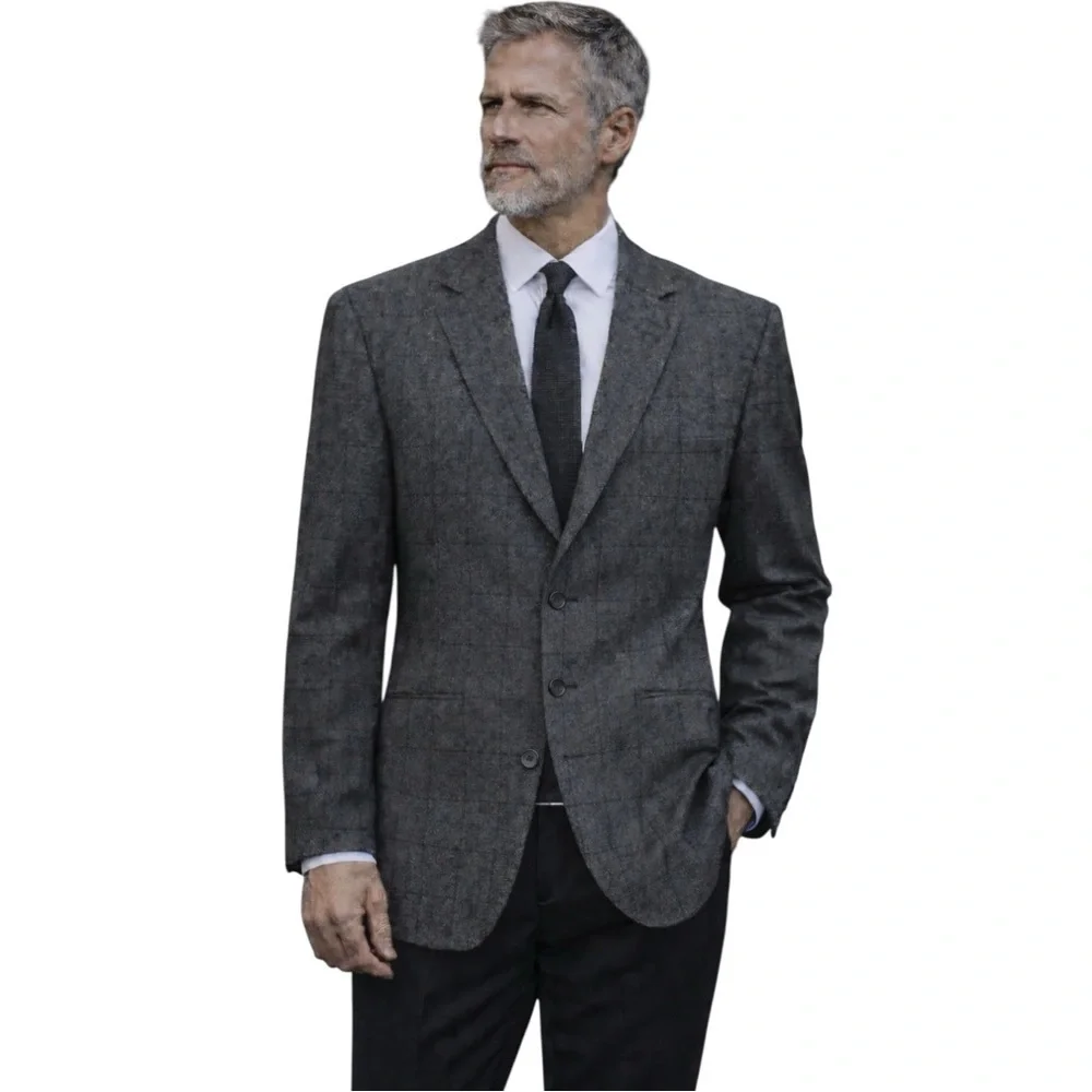 Vintage Claiborne Plaid Blazer Charcoal + Black - Italian Fabric Men’s 41R